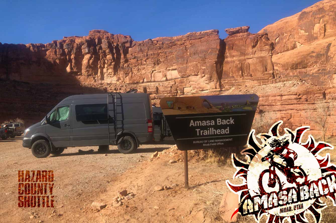 Photograph Amasa Back Trailhead Sign and Parking Lot Moab Utah